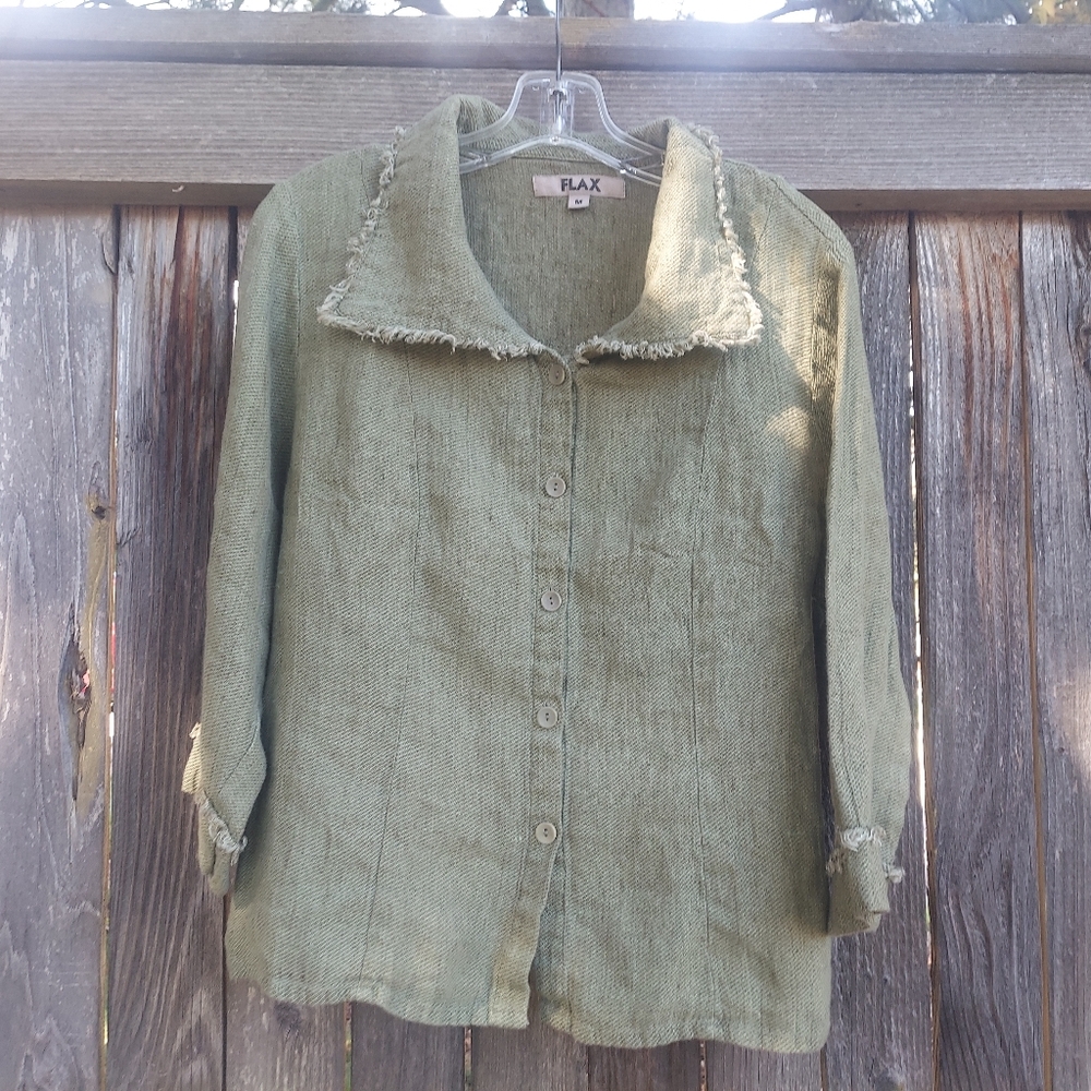 FLAX Sage Green Button Down Shirt M